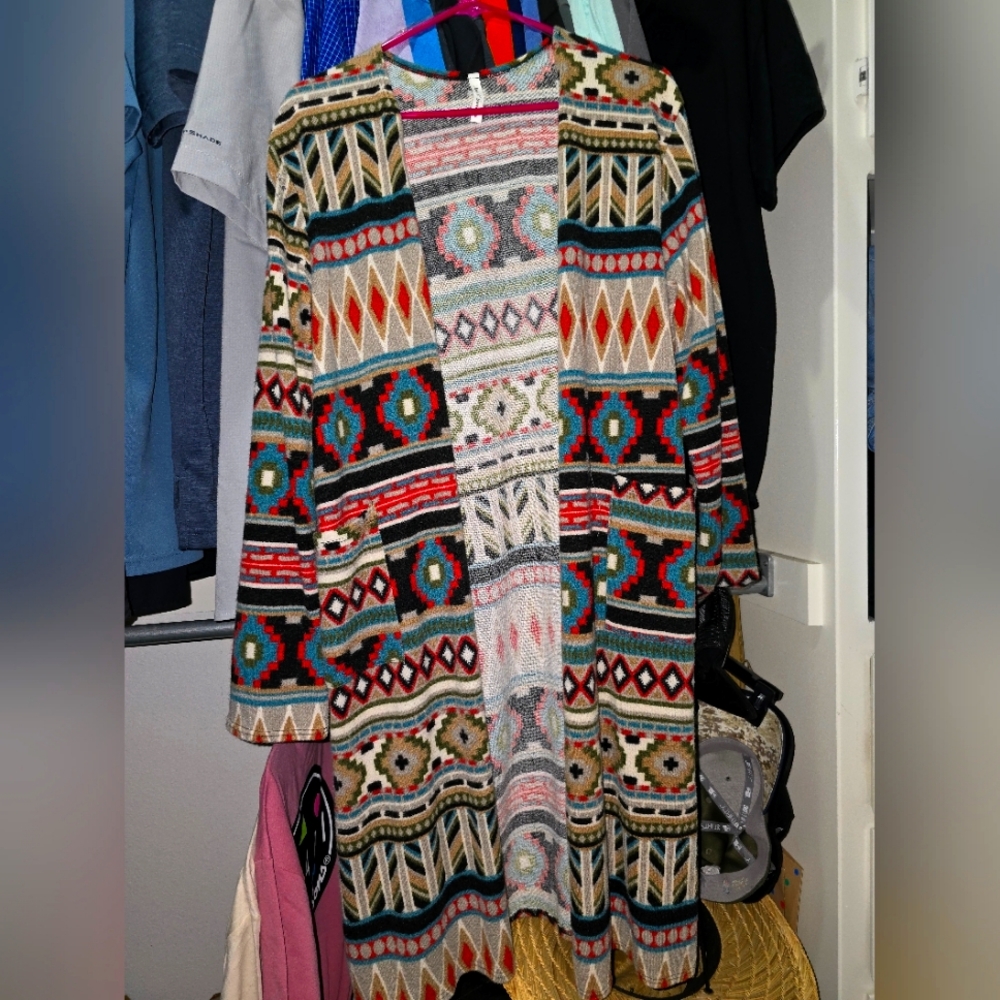 Aztec print long cardigan